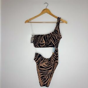 ‼️New Shade & Shore One-Shoulder Zebra Print Swimsuit M